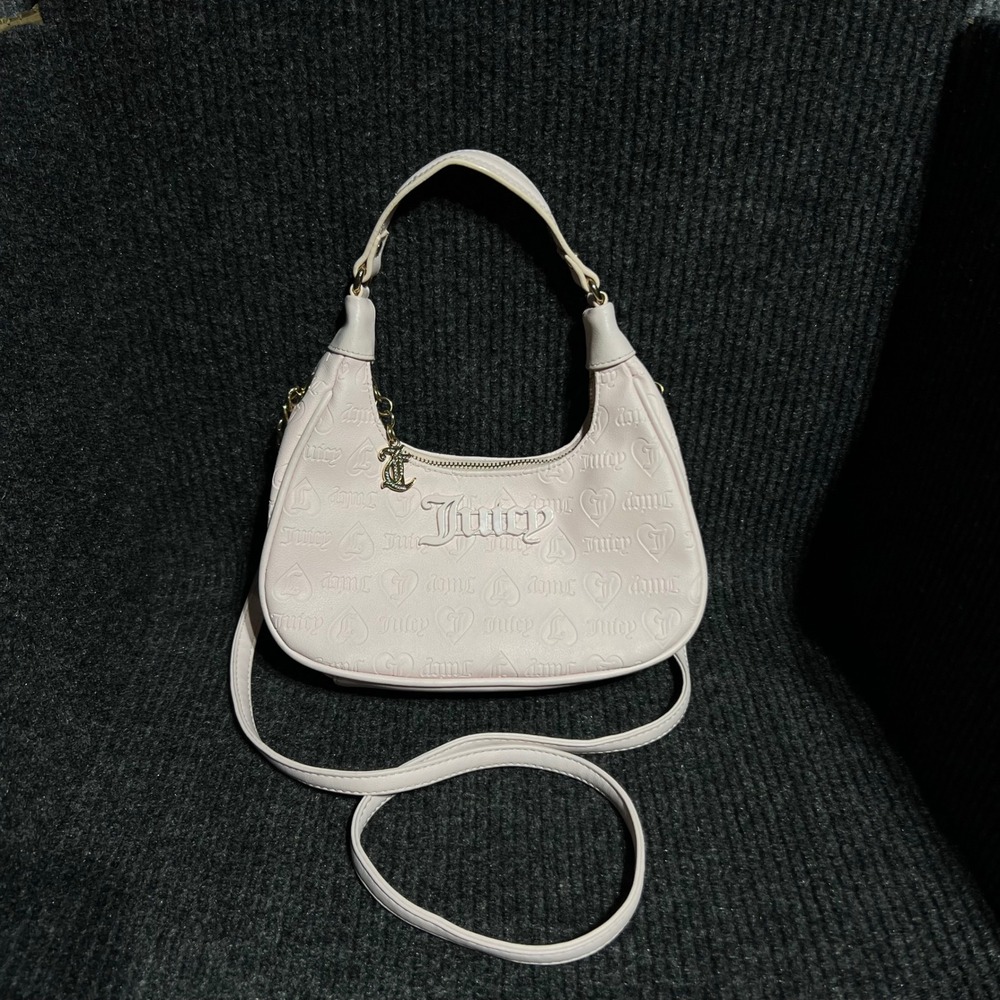 Juicy Couture Hobo Bag Womens Small Pink Embossed Heart Logo Y2K McBling Charm